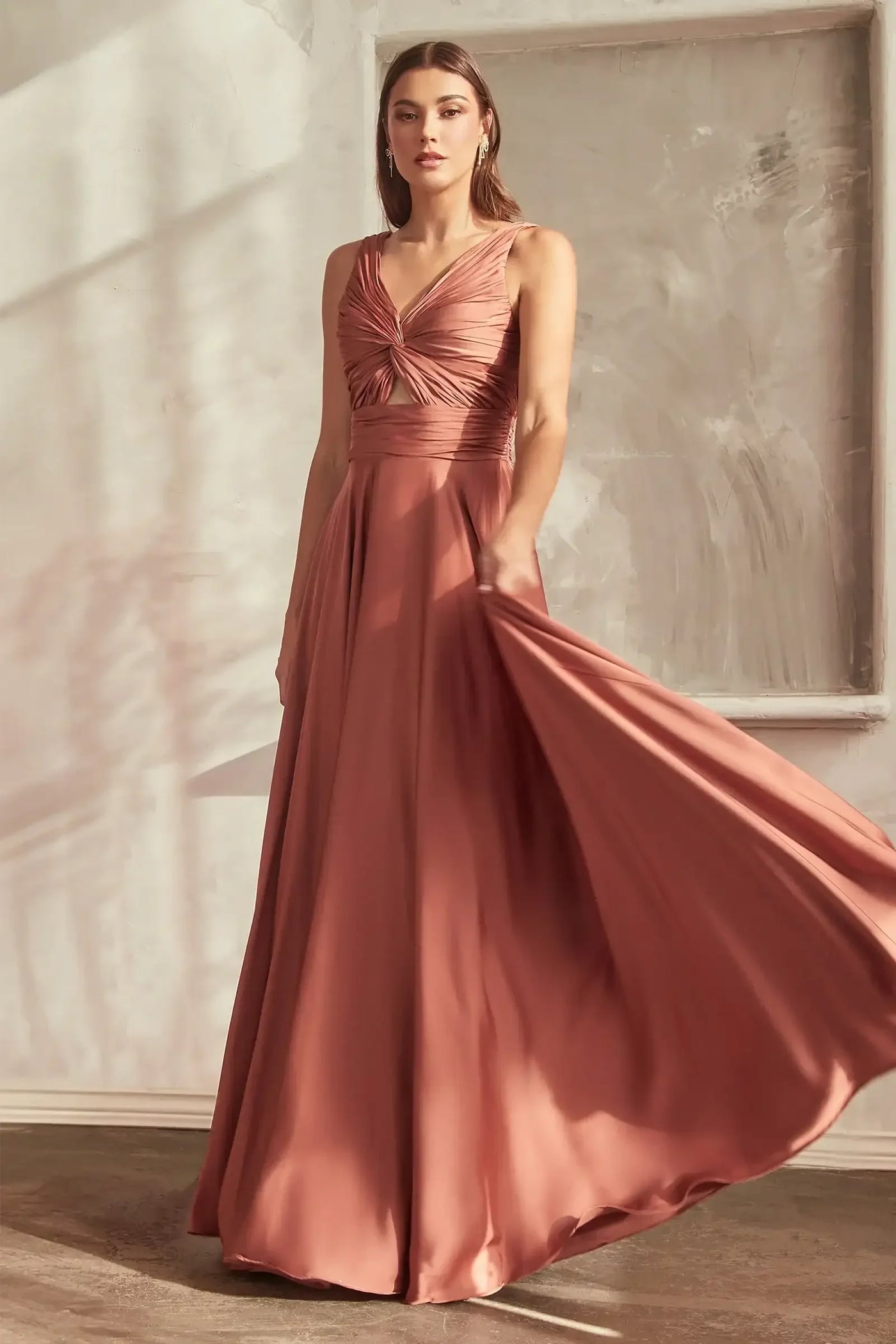 Marlena Gown - A-Line Keyhole Soft Satin Dress