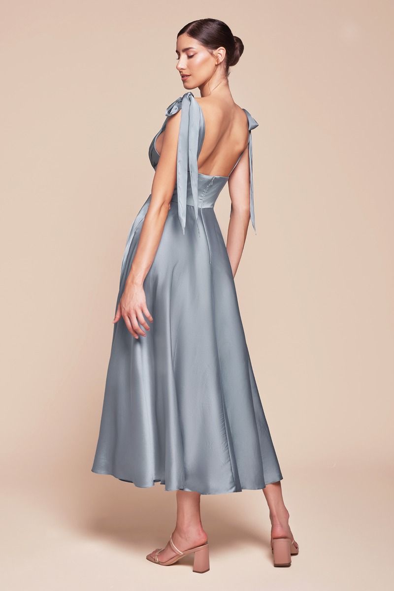 MAGGIE MIDI DRESS - TEA LENGTH SOFT SATIN A-LINE DRESS