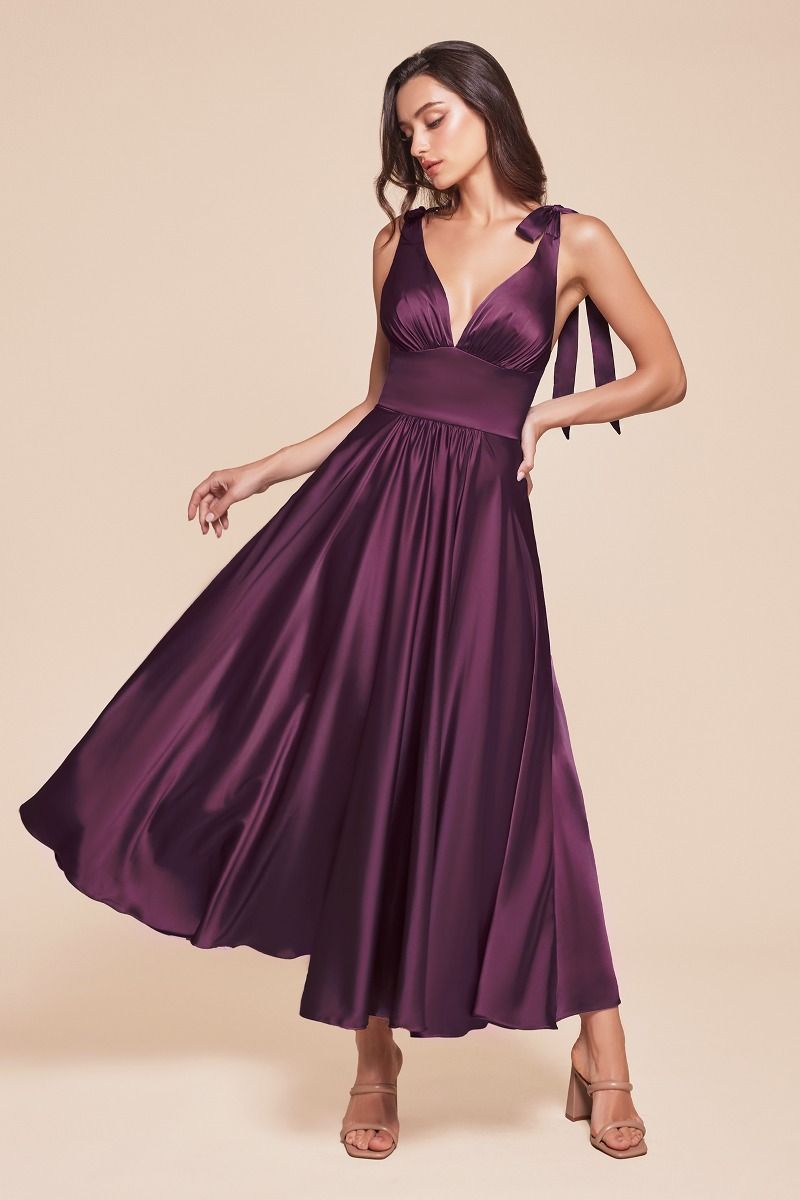 MAGGIE MIDI DRESS - TEA LENGTH SOFT SATIN A-LINE DRESS