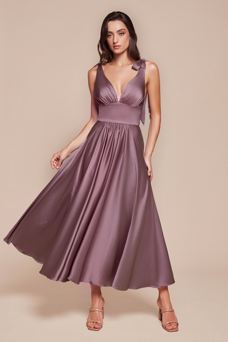 MAGGIE MIDI DRESS - TEA LENGTH SOFT SATIN A-LINE DRESS