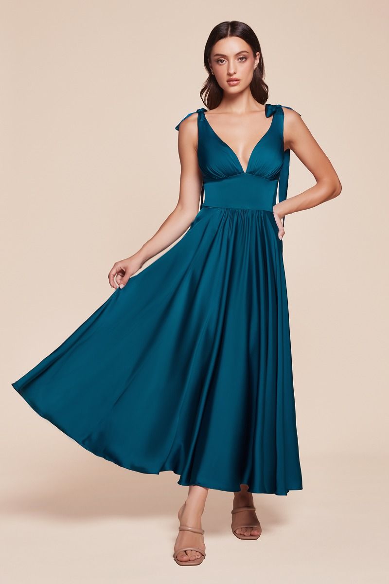 MAGGIE MIDI DRESS - TEA LENGTH SOFT SATIN A-LINE DRESS