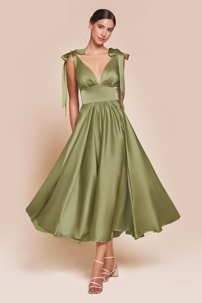 MAGGIE MIDI DRESS - TEA LENGTH SOFT SATIN A-LINE DRESS