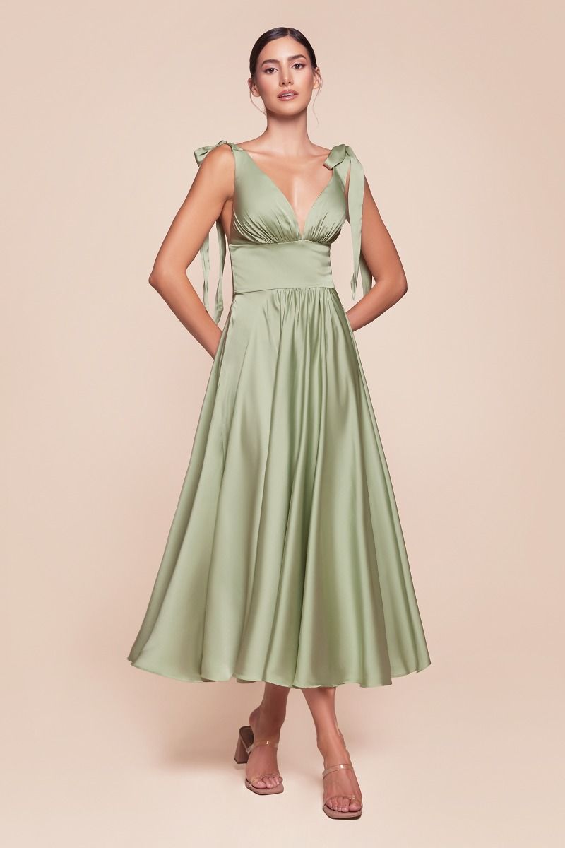 MAGGIE MIDI DRESS - TEA LENGTH SOFT SATIN A-LINE DRESS