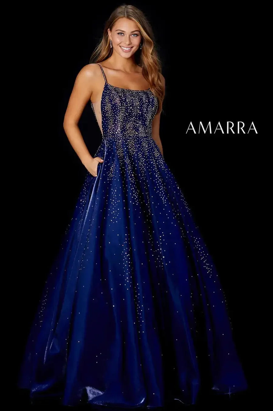 87292 - Amarra - Hot Stone Ball Gown With Scoop Neckline