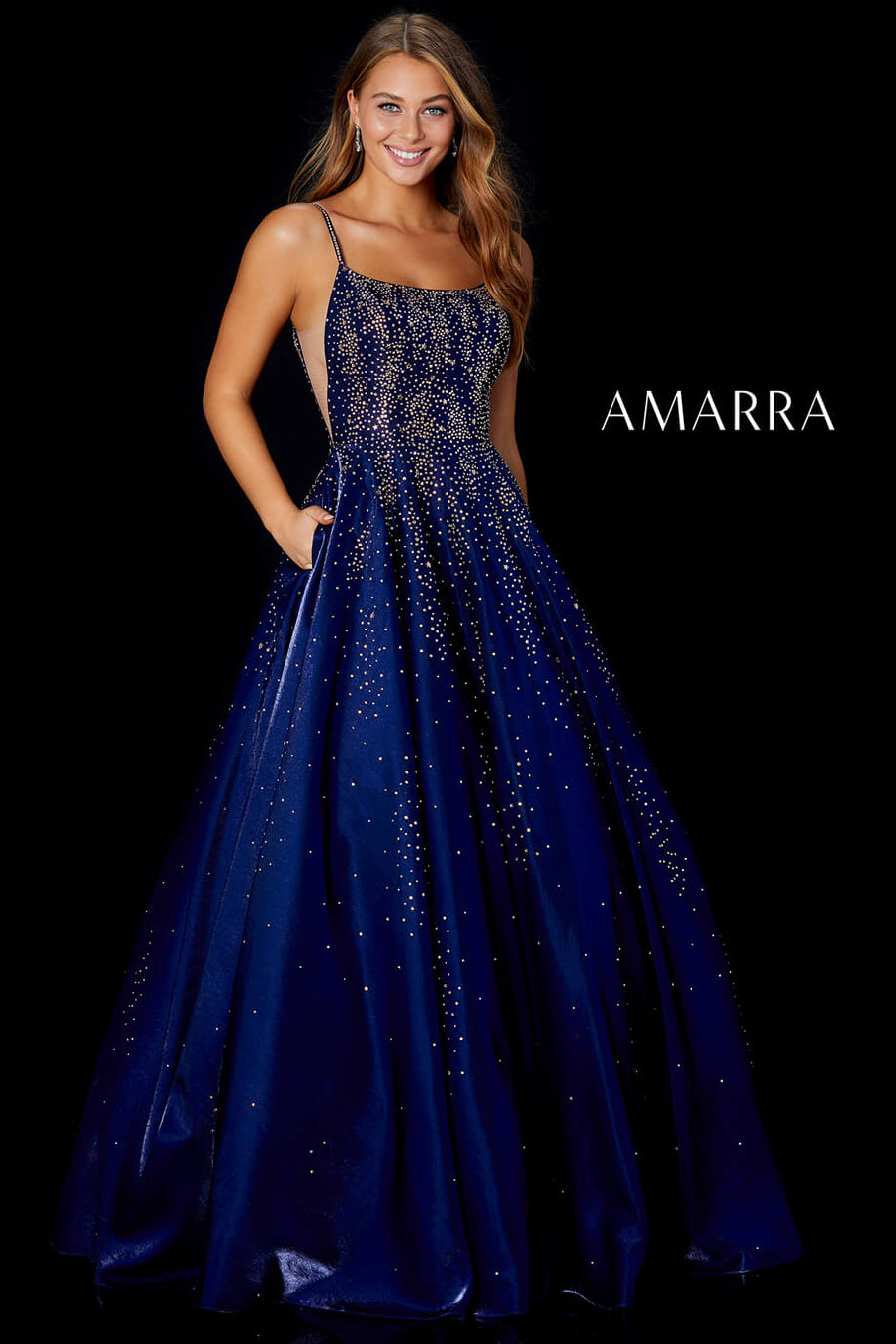87292 - Amarra - Hot Stone Ball Gown With Scoop Neckline