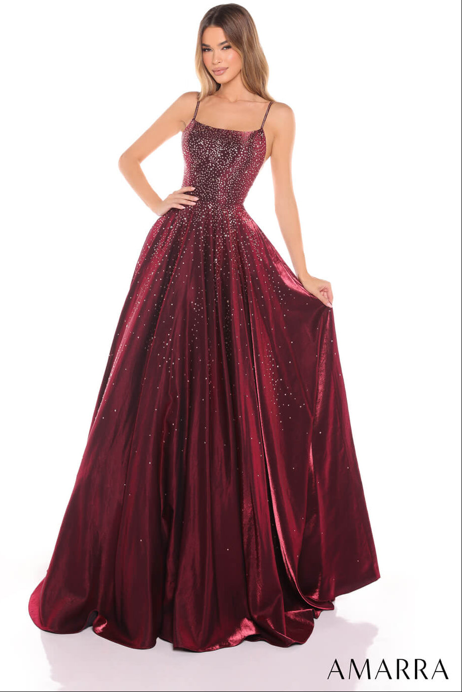 87292 - Amarra - Hot Stone Ball Gown With Scoop Neckline