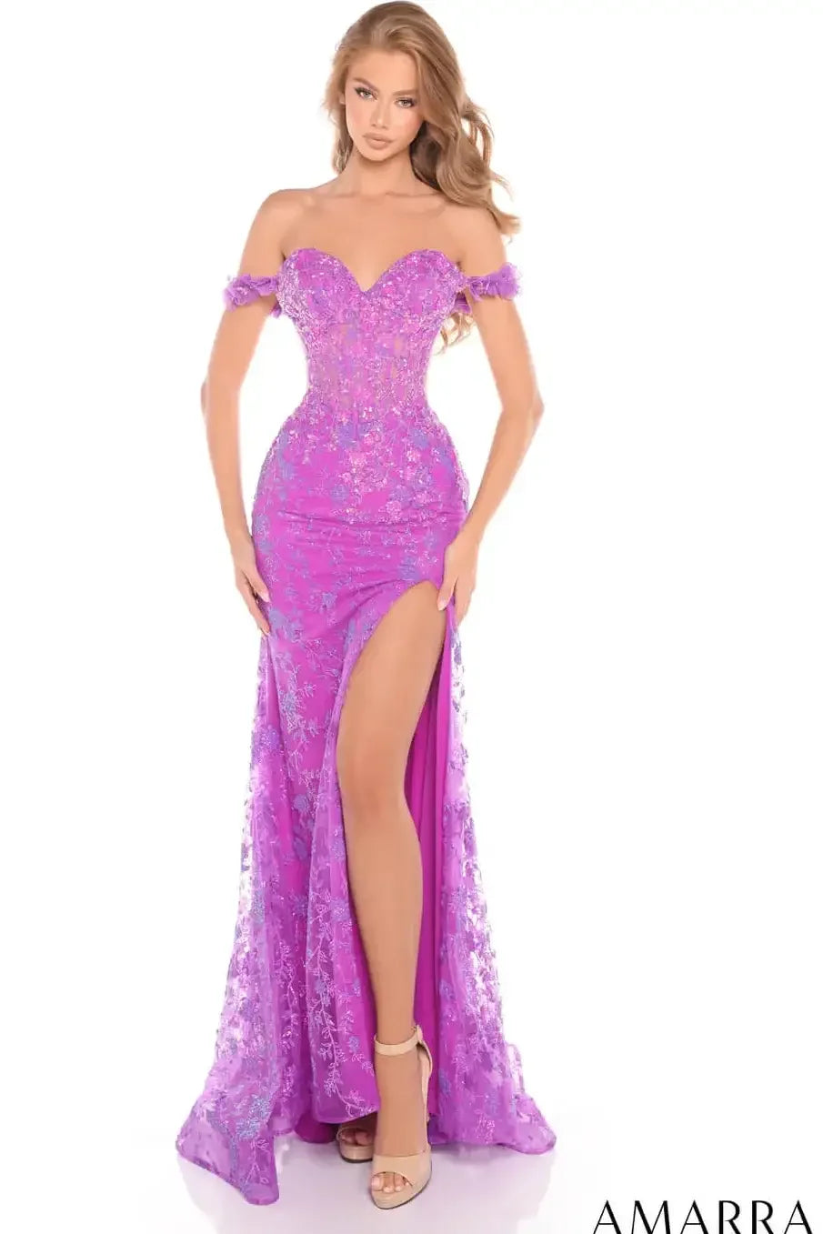 88218 - Amarra - Floral Lace Fitted Mermaid Dress