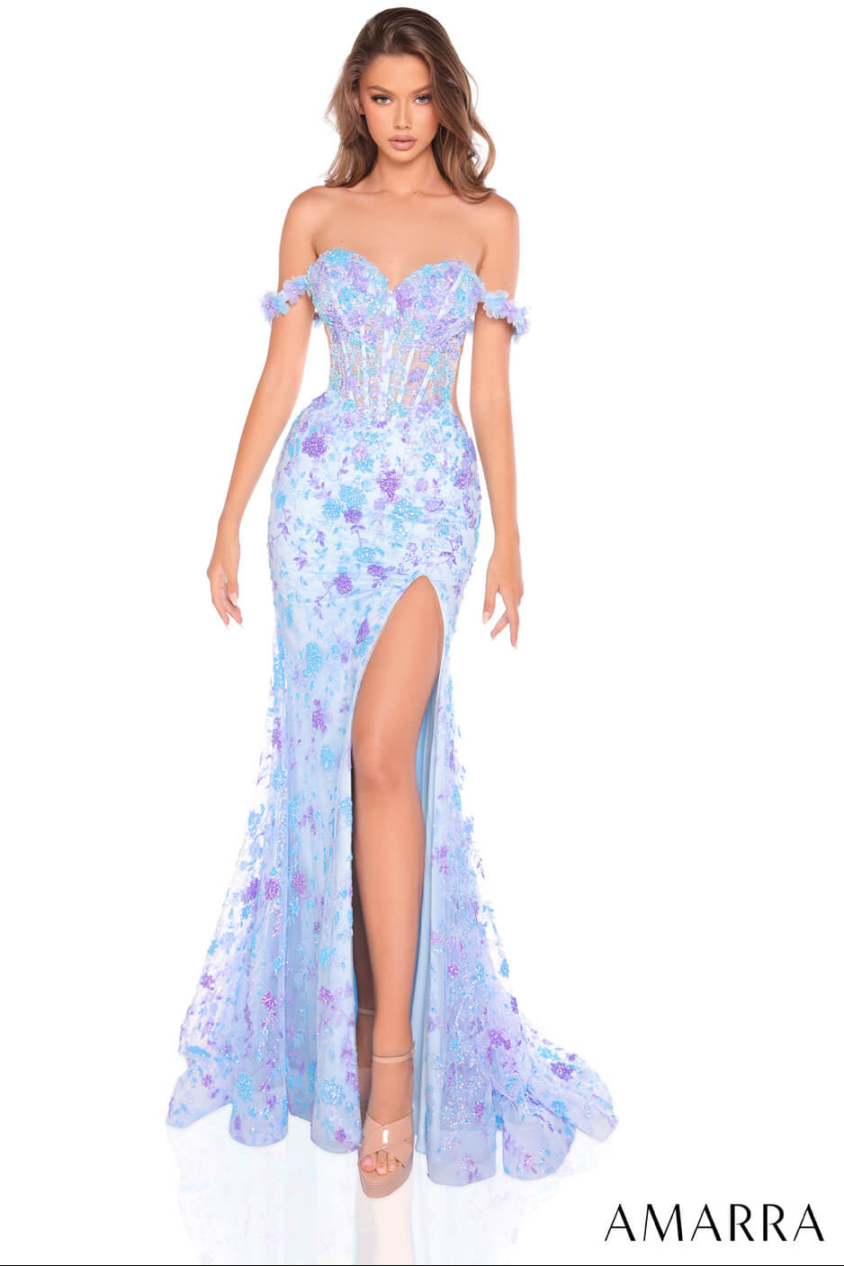 88218 - Amarra - Floral Lace Fitted Mermaid Dress