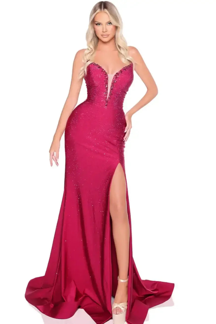 88250 - Amarra - Hot Stone Fitted Gown With Plunging Neckline