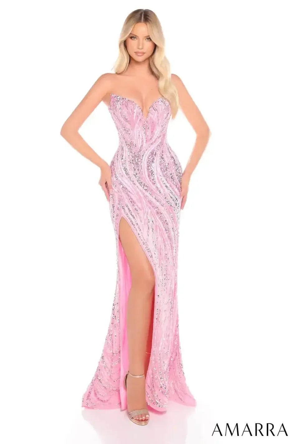 88291 - Amarra - Fitted V-Neck Gown With Patterned Sequins