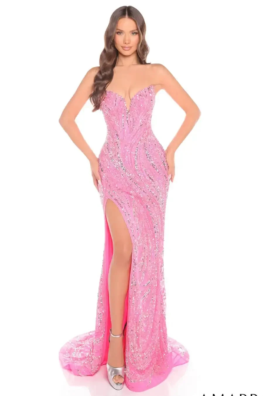 88291 - Amarra - Fitted V-Neck Gown With Patterned Sequins