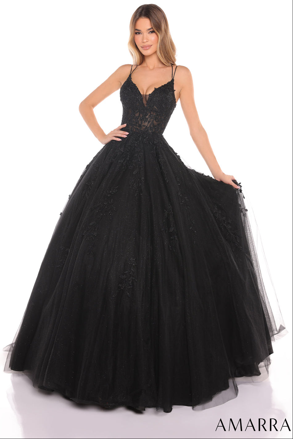88536 - Amarra - Floral Ball Gown With Plunging V-Neckline
