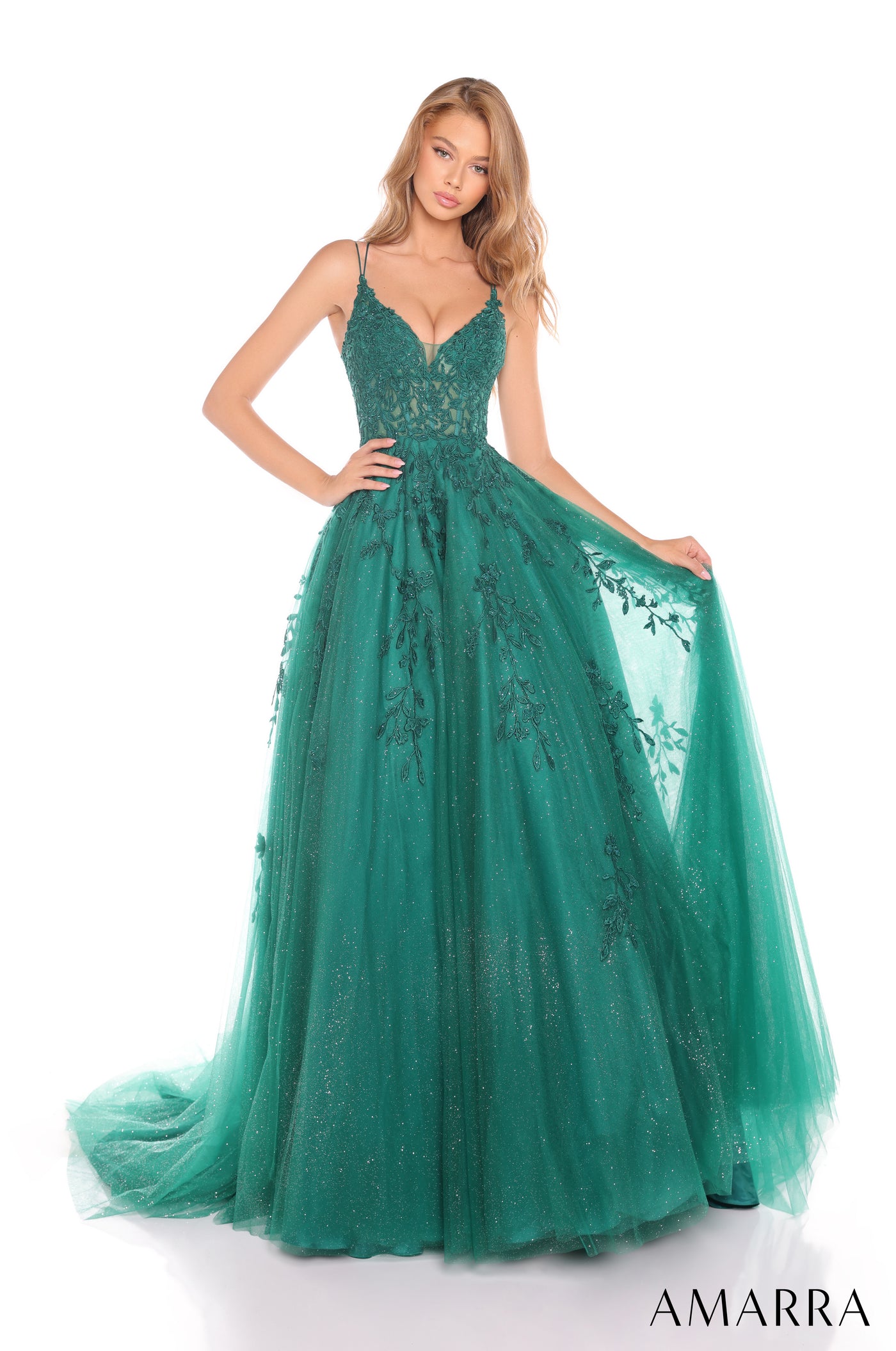 88536 - Amarra - Floral Ball Gown With Plunging V-Neckline