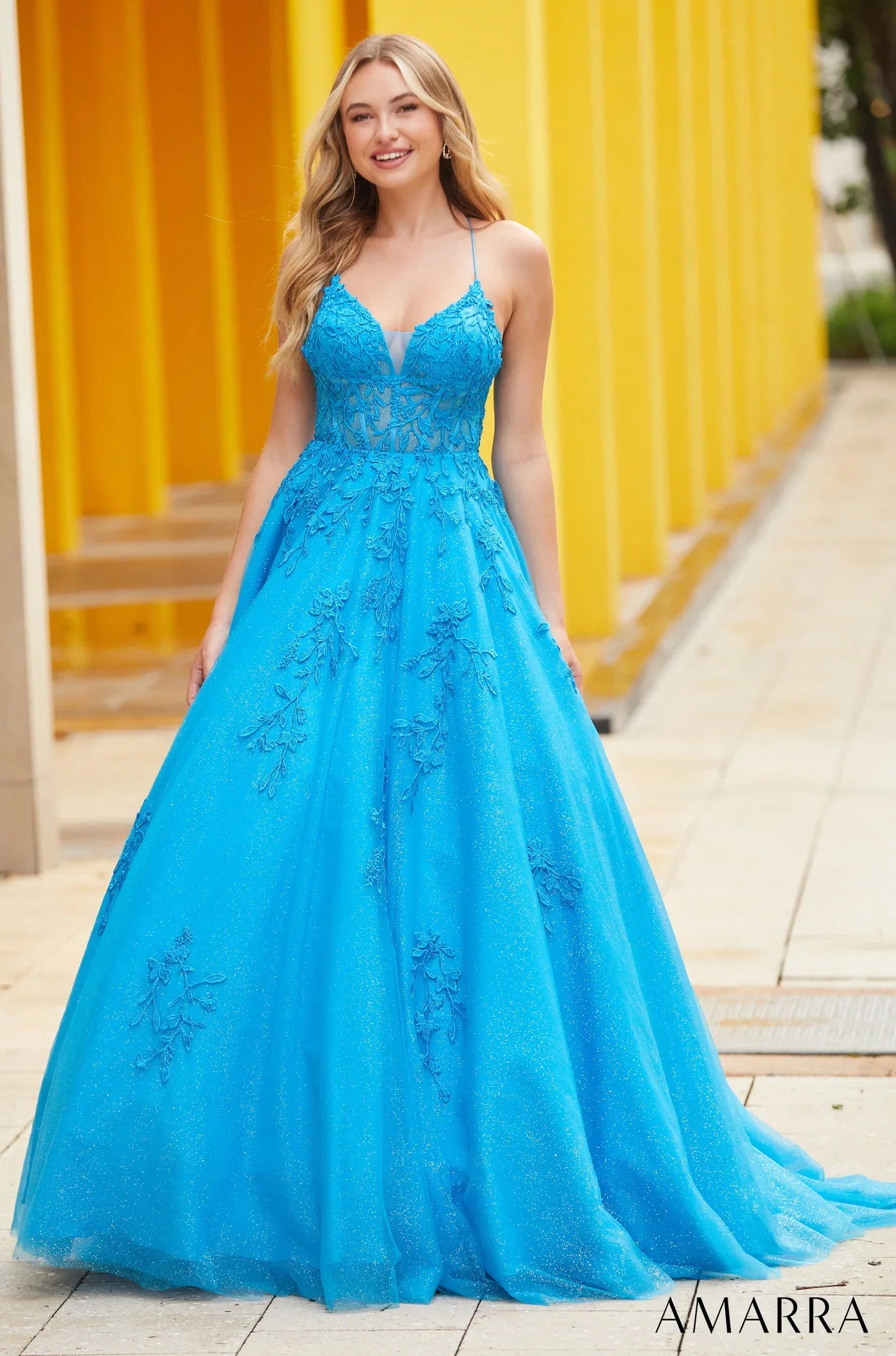 88536 - Amarra - Floral Ball Gown With Plunging V-Neckline