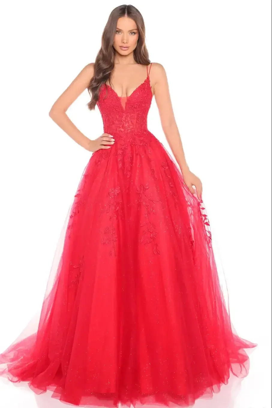 88536 - Amarra - Floral Ball Gown With Plunging V-Neckline