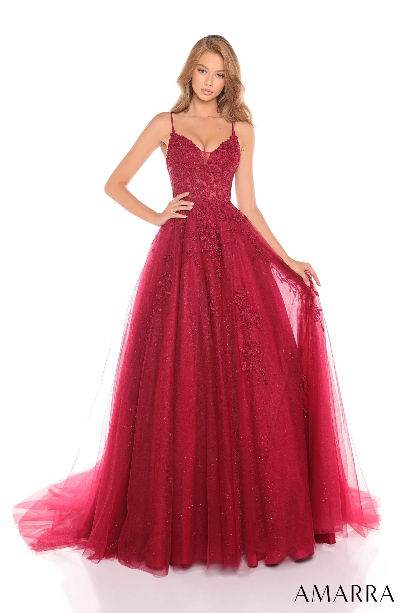 88536 - Amarra - Floral Ball Gown With Plunging V-Neckline