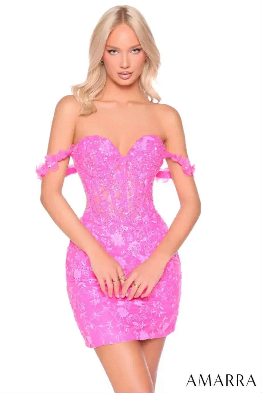 88958 - Amarra - Off-Shoulder Floral Sequin Mini Dress