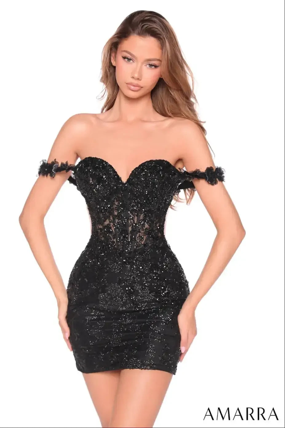 88958 - Amarra - Off-Shoulder Floral Sequin Mini Dress