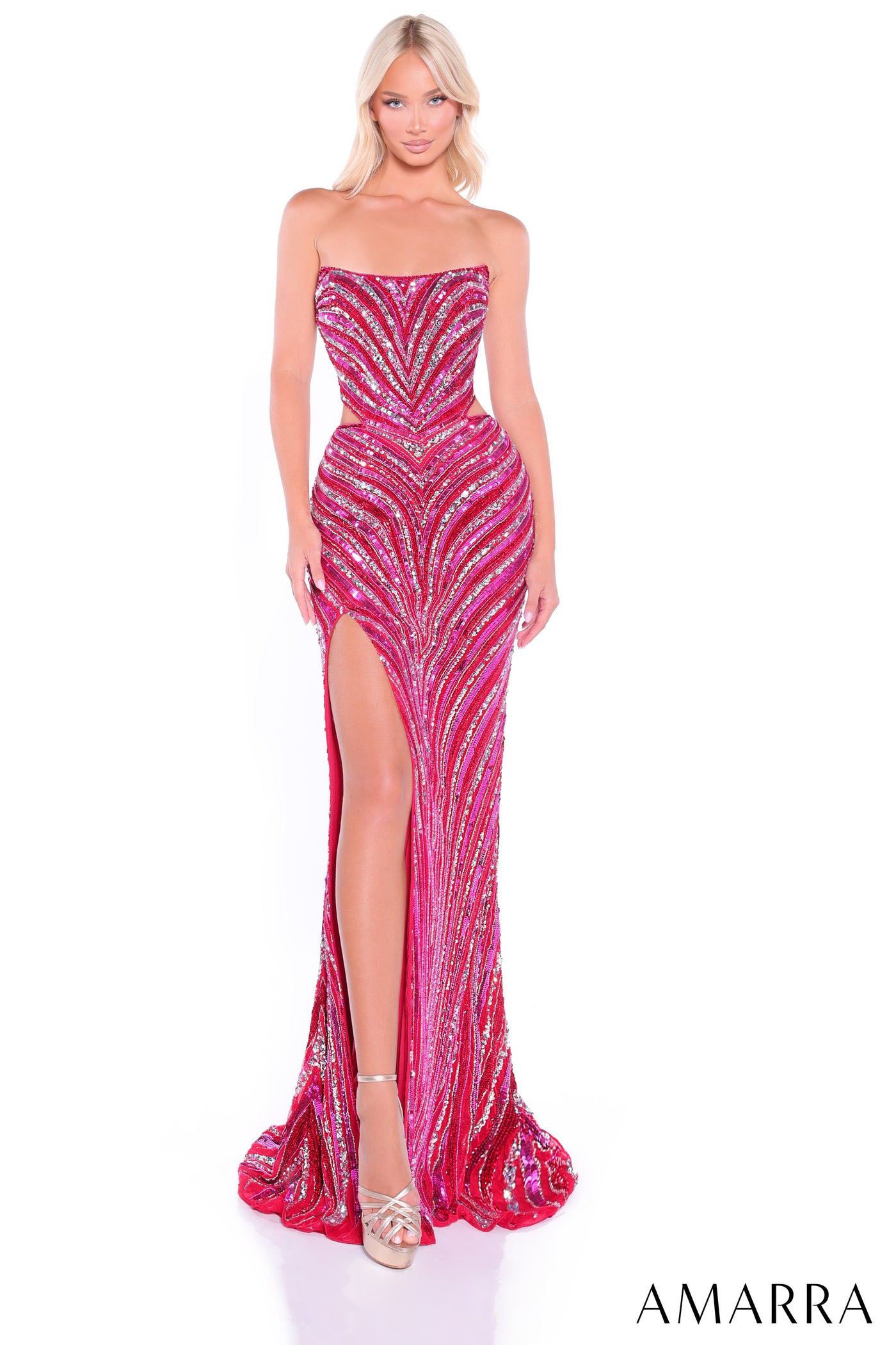 89109 - Amarra - Strapless Geometric Sequin Prom Dress