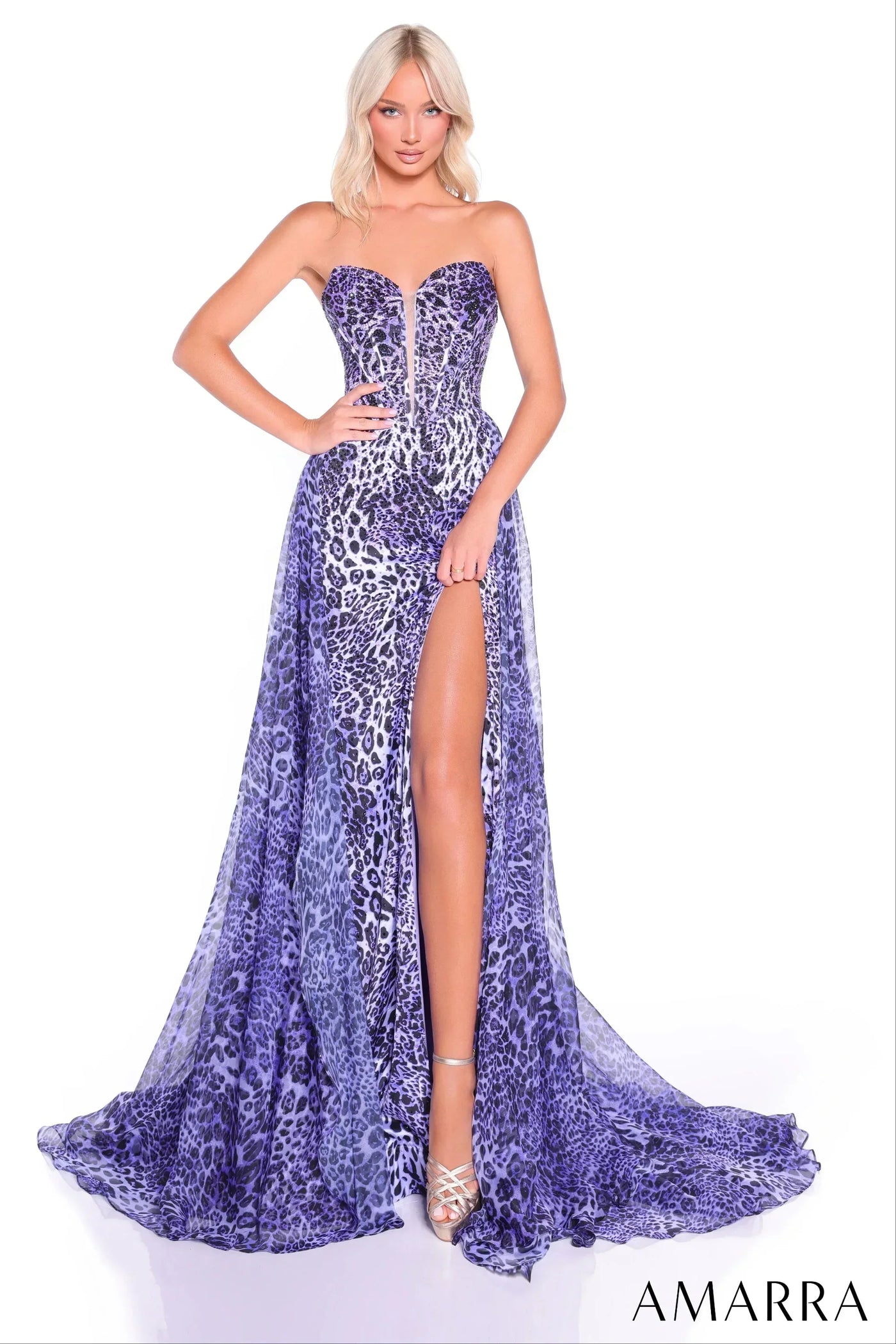 89397 - Amarra - Strapless Cheetah Leopard Print Evening Gown
