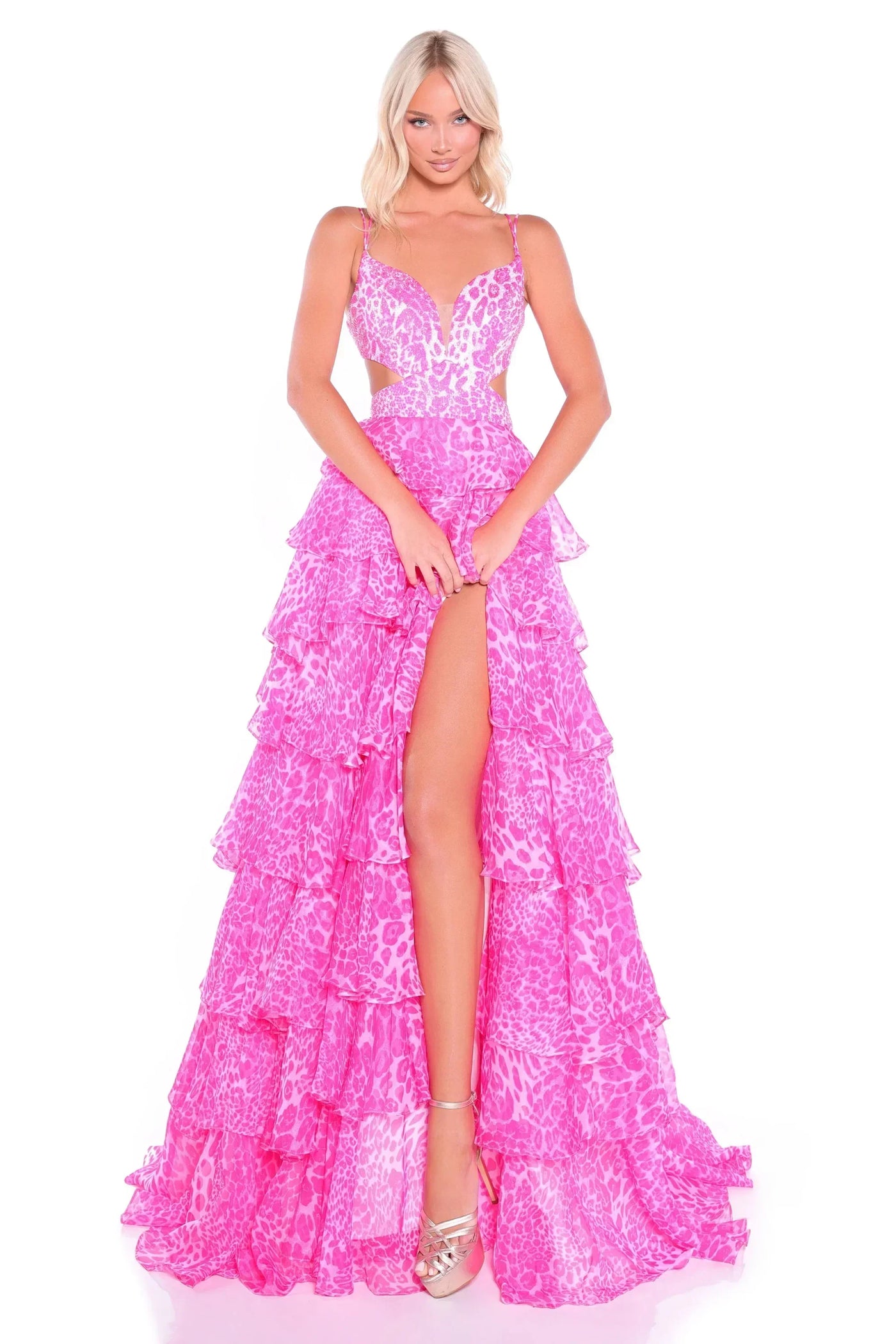 89407 - Amarra - Cheetah Leopard Print Tiered Ruffle Gown