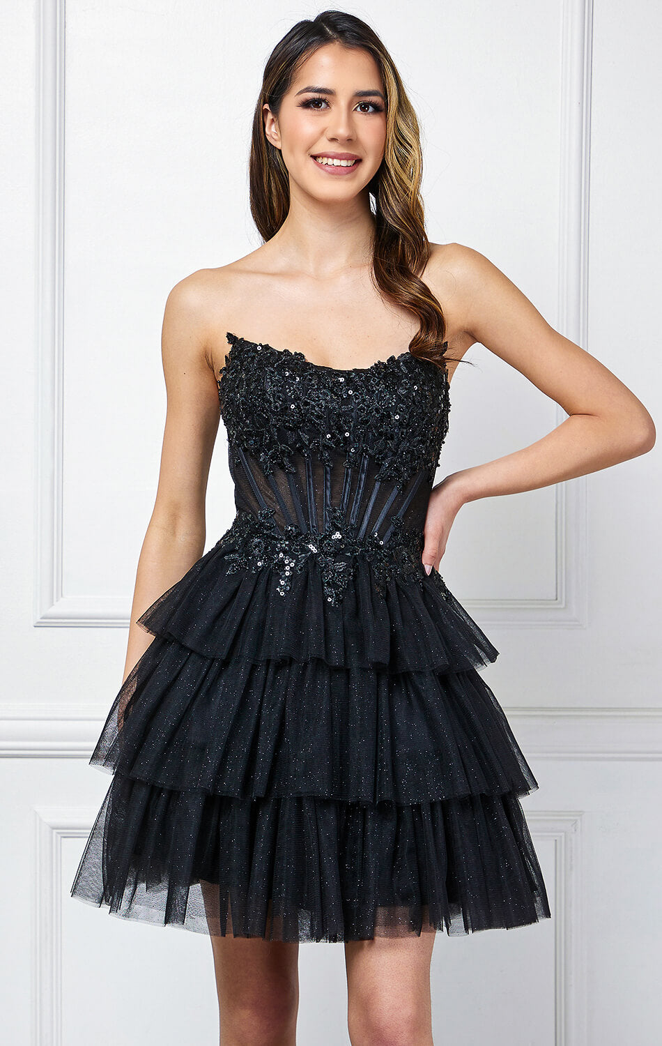 TANSY MINI DRESS - FLORAL LACE STRAPLESS COCKTAIL DRESS