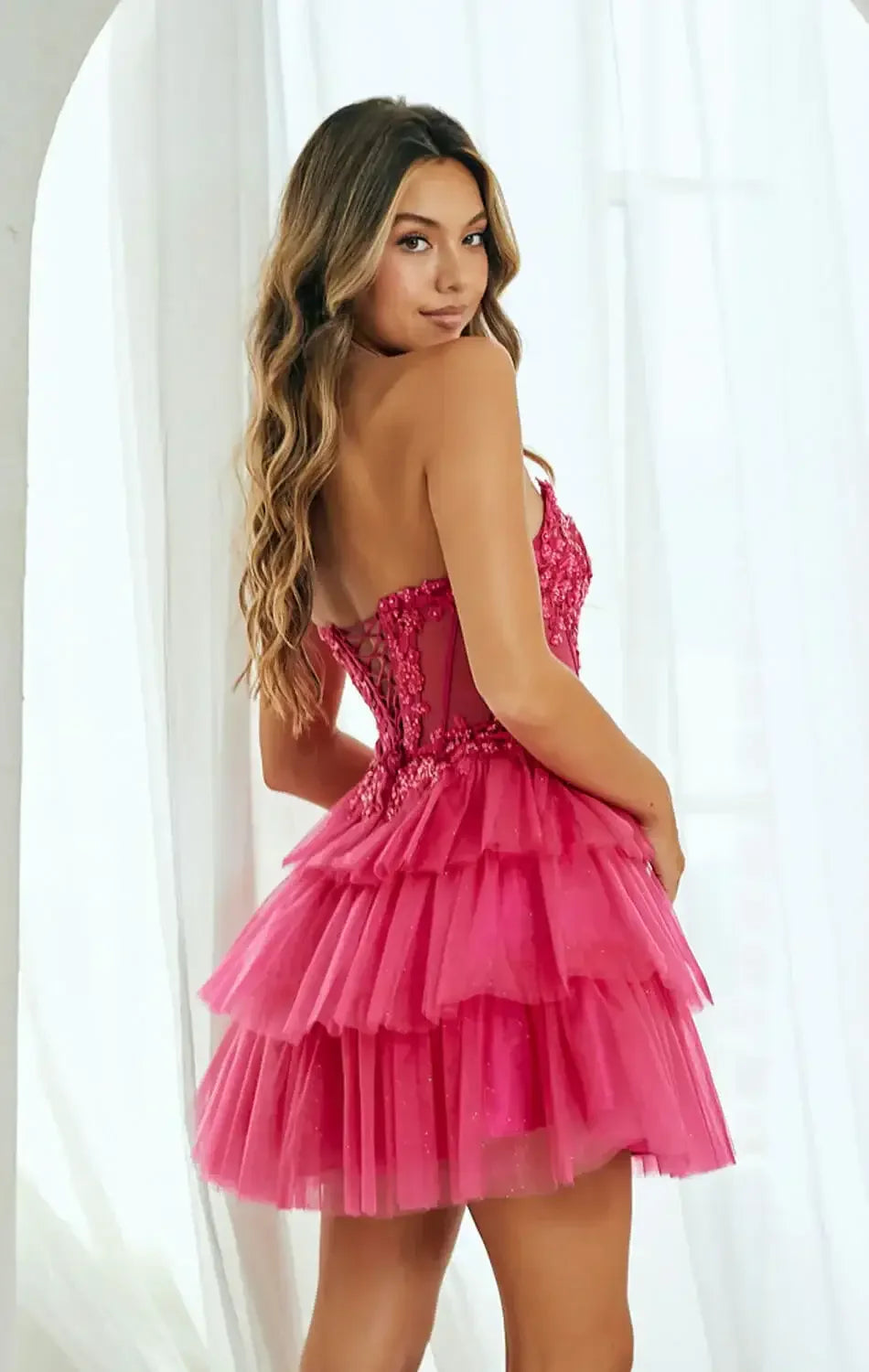 TANSY MINI DRESS - FLORAL LACE STRAPLESS COCKTAIL DRESS