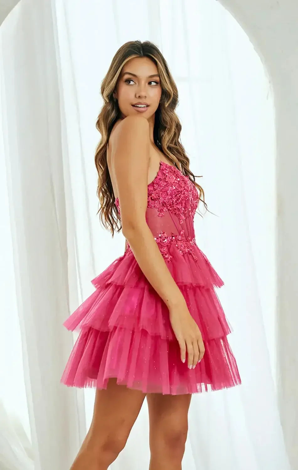 TANSY MINI DRESS - FLORAL LACE STRAPLESS COCKTAIL DRESS