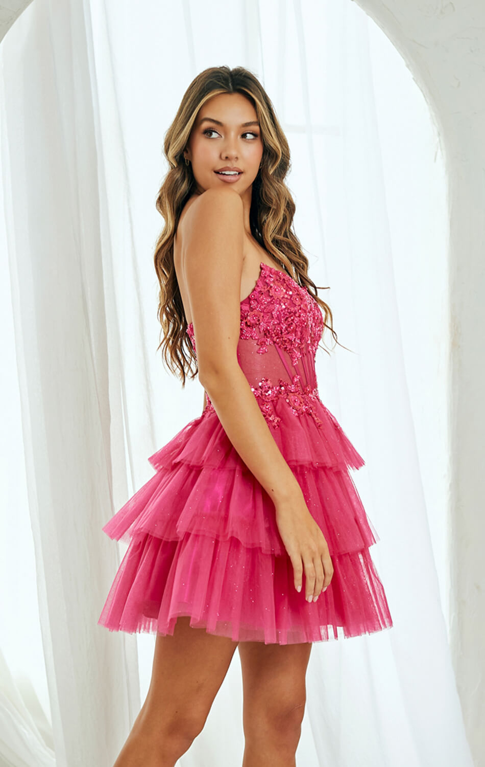 TANSY MINI DRESS - FLORAL LACE STRAPLESS COCKTAIL DRESS