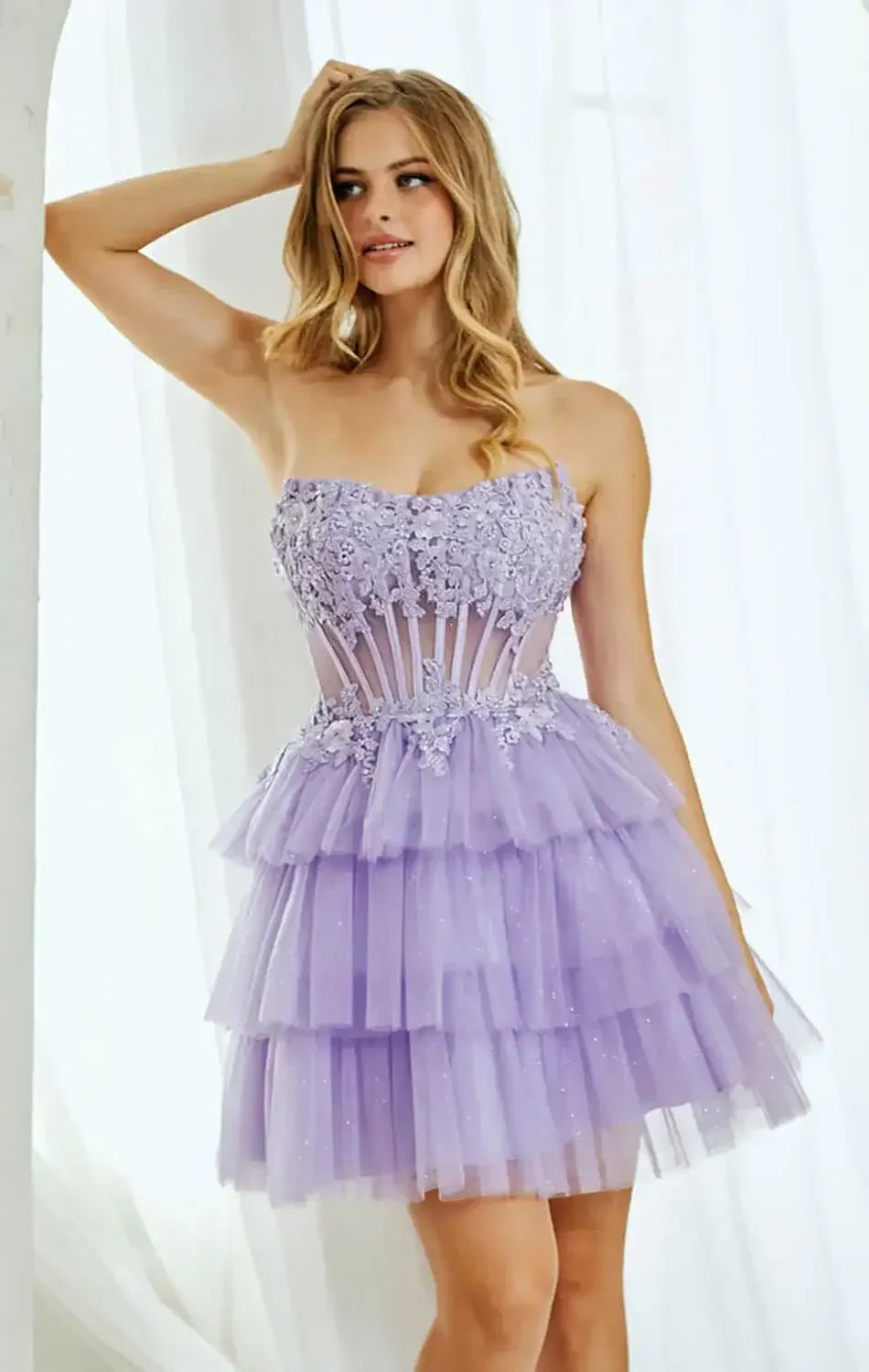 TANSY MINI DRESS - FLORAL LACE STRAPLESS COCKTAIL DRESS