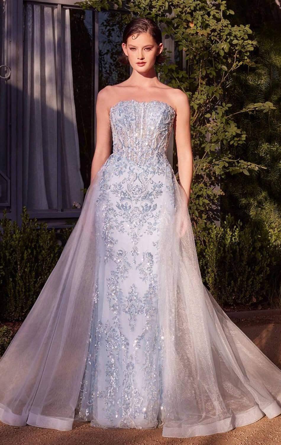 A1365 - Strapless Glitter Gown with Overskirt - Andrea & Leo