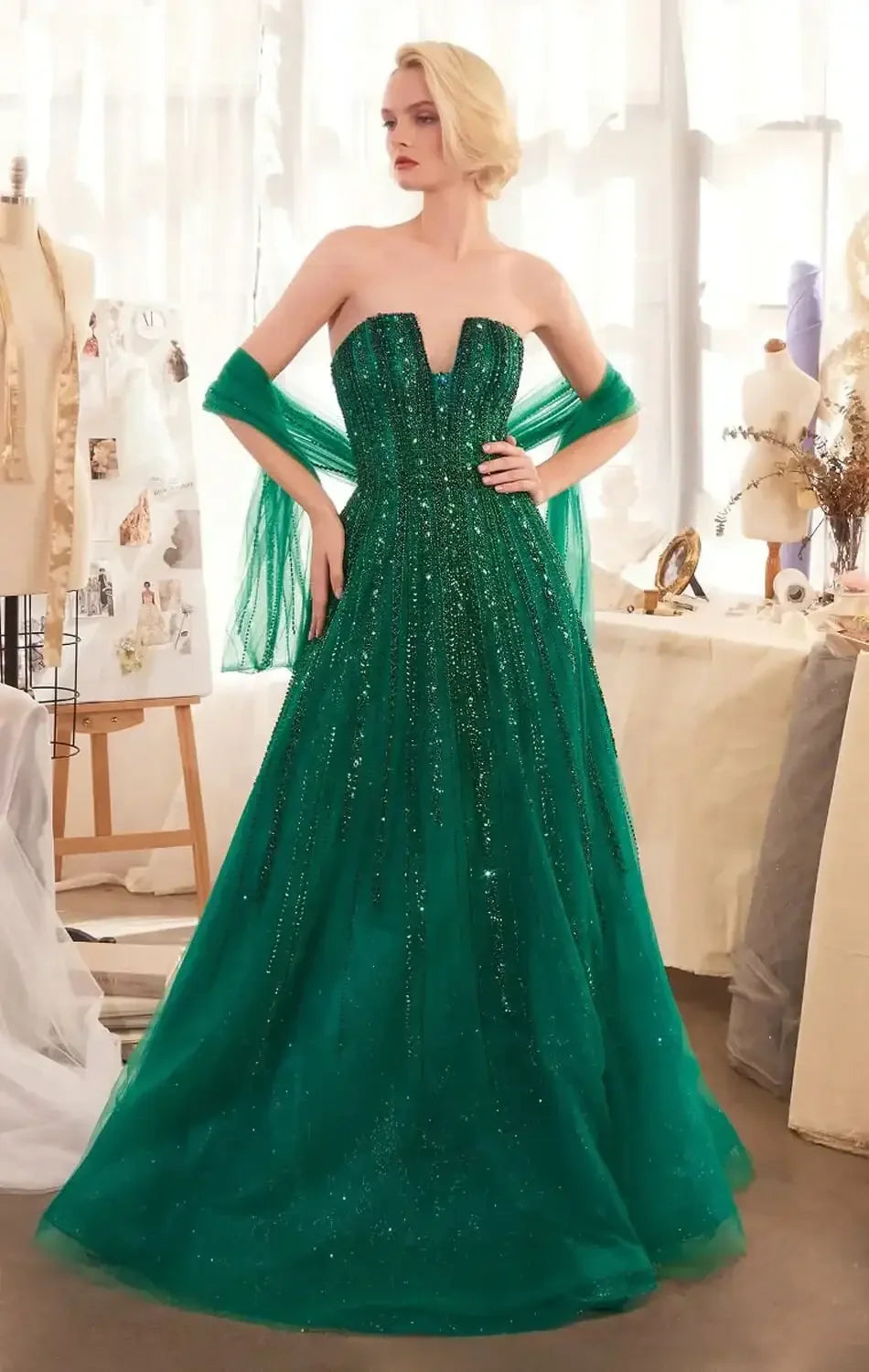 A1369 - STRAPLESS BEADED A-LINE DRESS - Andrea & Leo