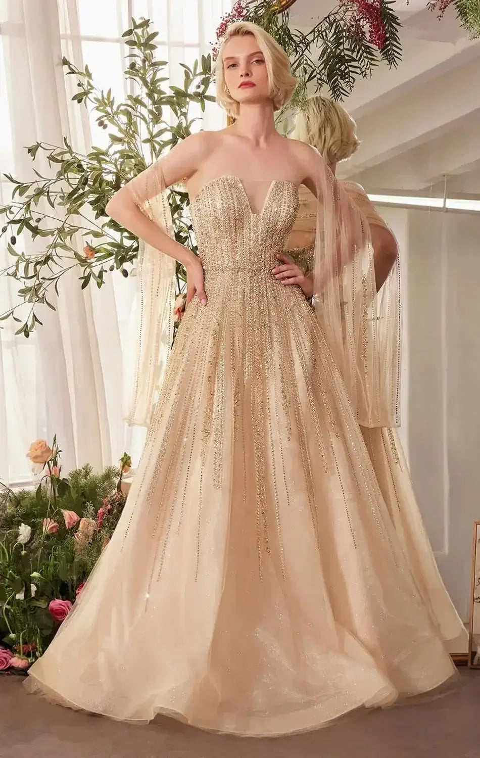 A1369 - STRAPLESS BEADED A-LINE DRESS - Andrea & Leo