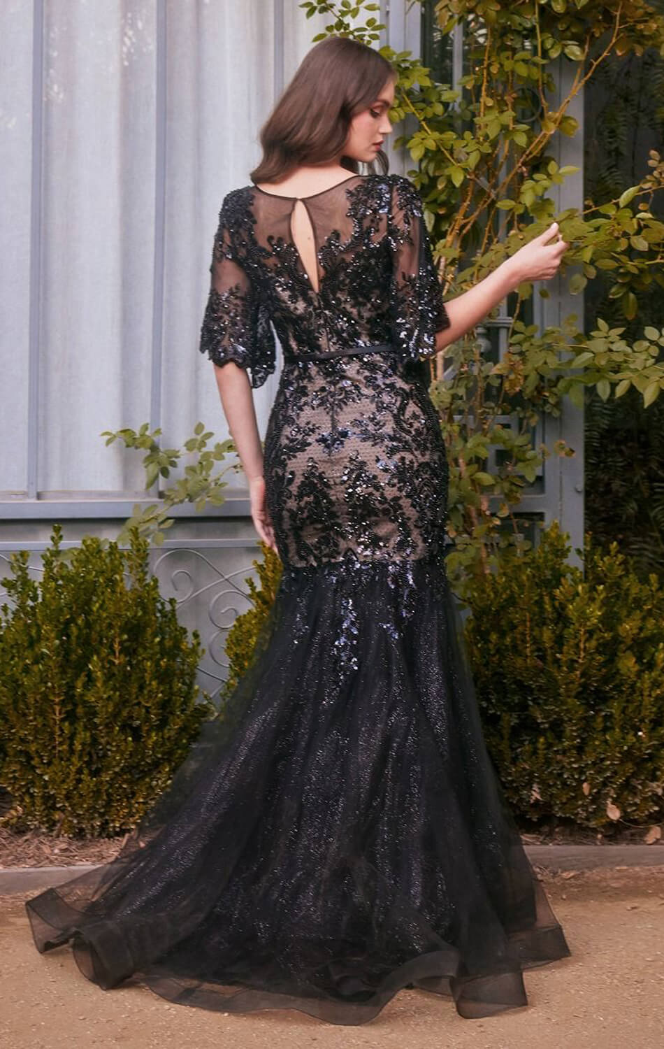 A1377 - FLORAL MOTIF SEQUIN MERMAID GOWN - Andrea & Leo