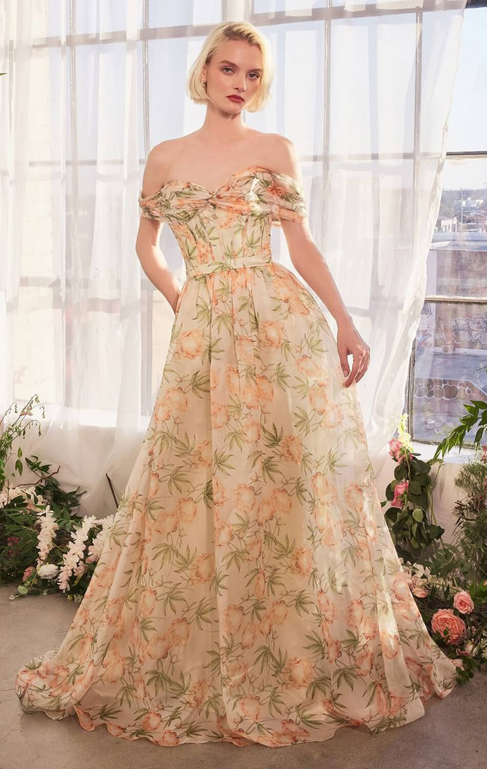 princess polly baby blue dress Floral Organza Off-the-Shoulder A-Line Gown
