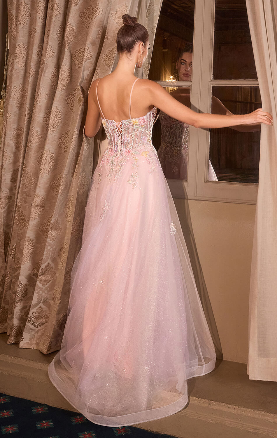 A1477 - FLORAL GLITTER TULLE BALL GOWN - ANDREA & LEO