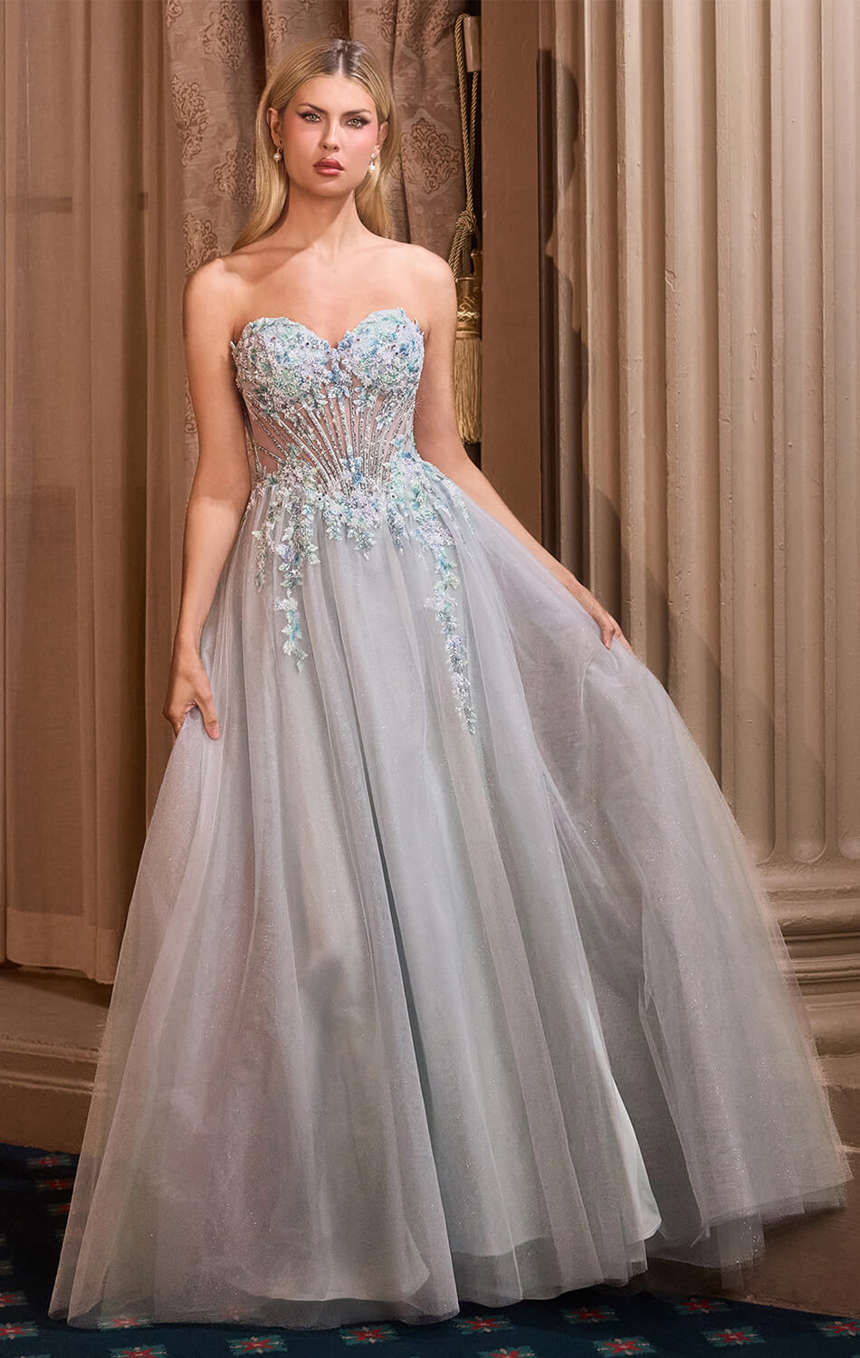A1478 - FAIRYTALE FLORAL GLITTER TULLE BALL GOWN - ANDREA & LEO