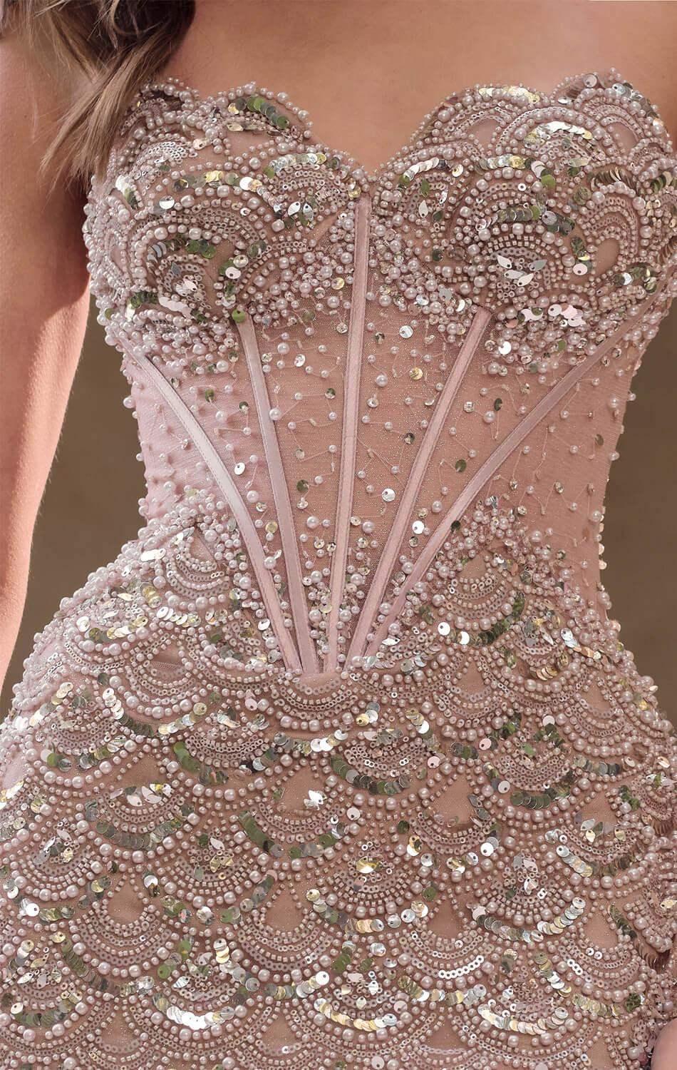 ART DECO STRAPLESS BEADED GOWN