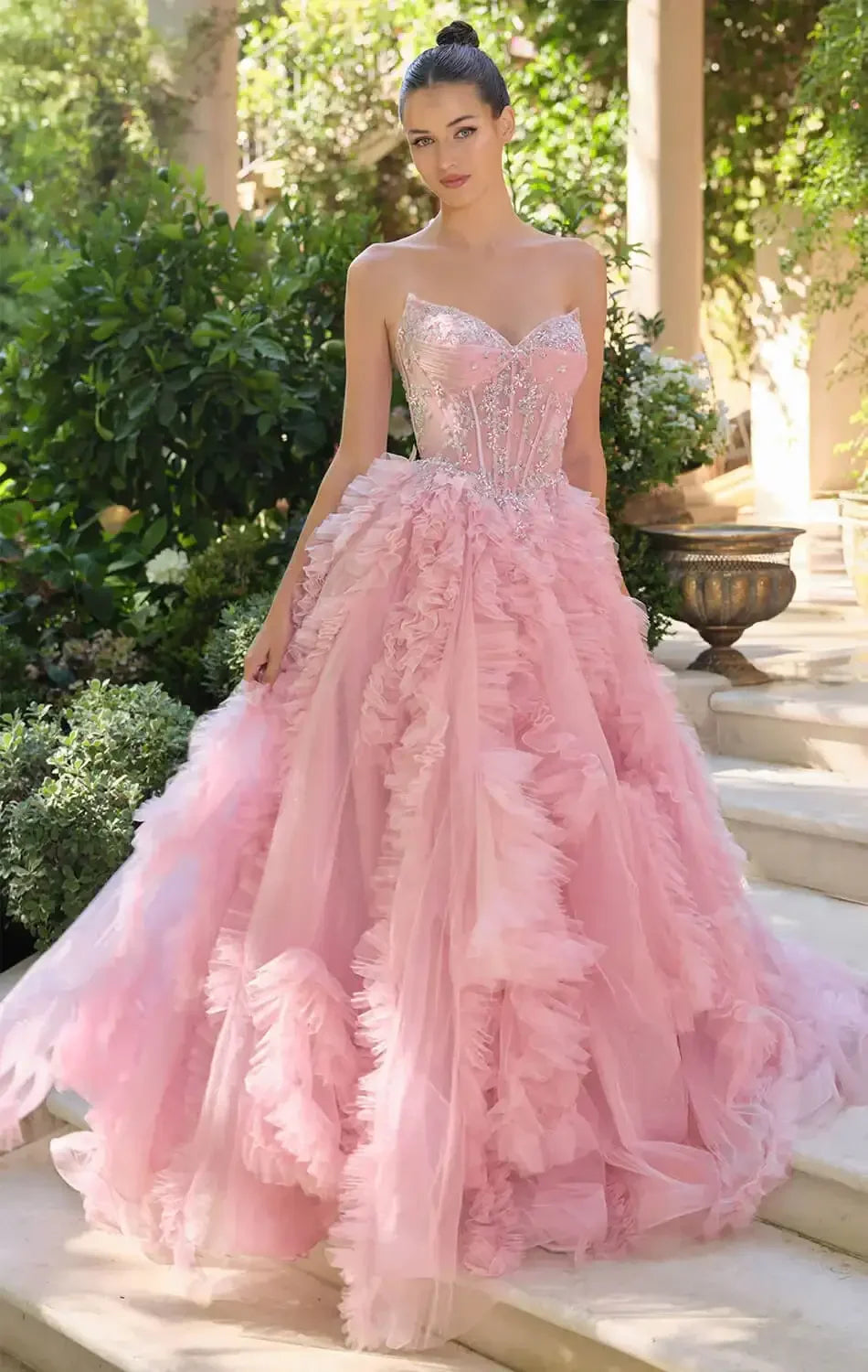 A1483 - RUFFLED TULLE BALL GOWN - Andrea & Leo