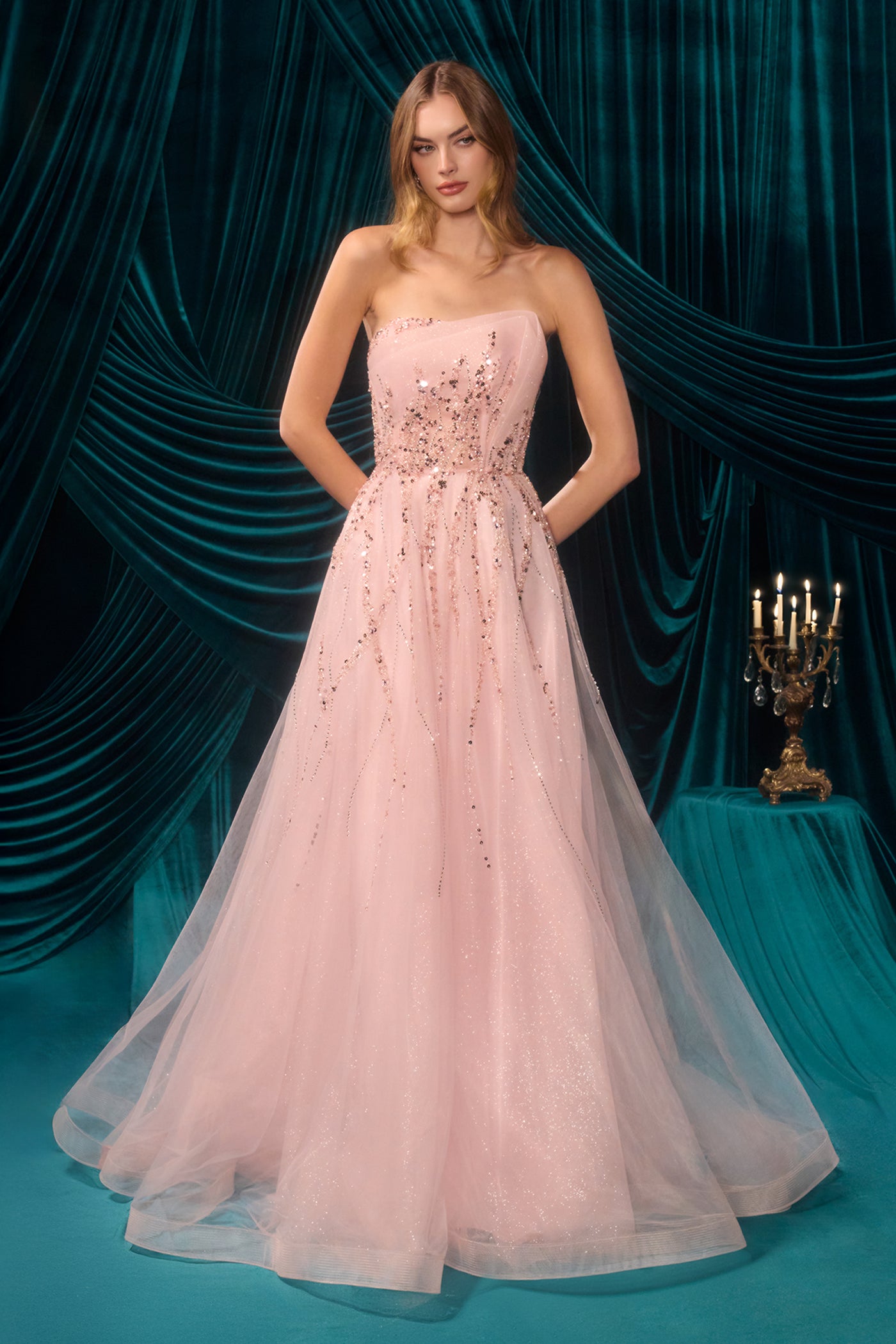 A1491 - Strapless A-Line Tulle Gown - Andrea & Leo
