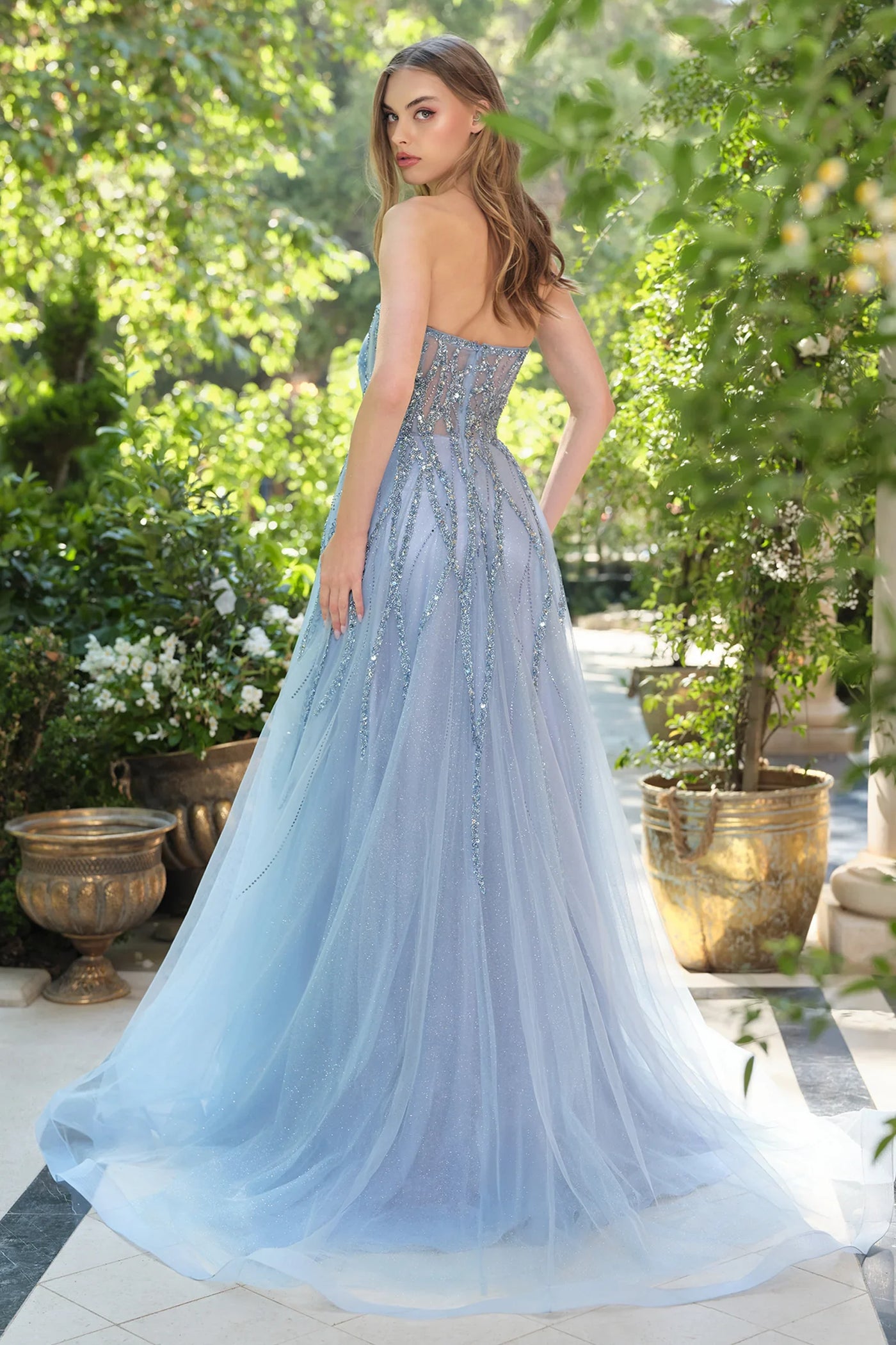 A1491 - Strapless A-Line Tulle Gown - Andrea & Leo