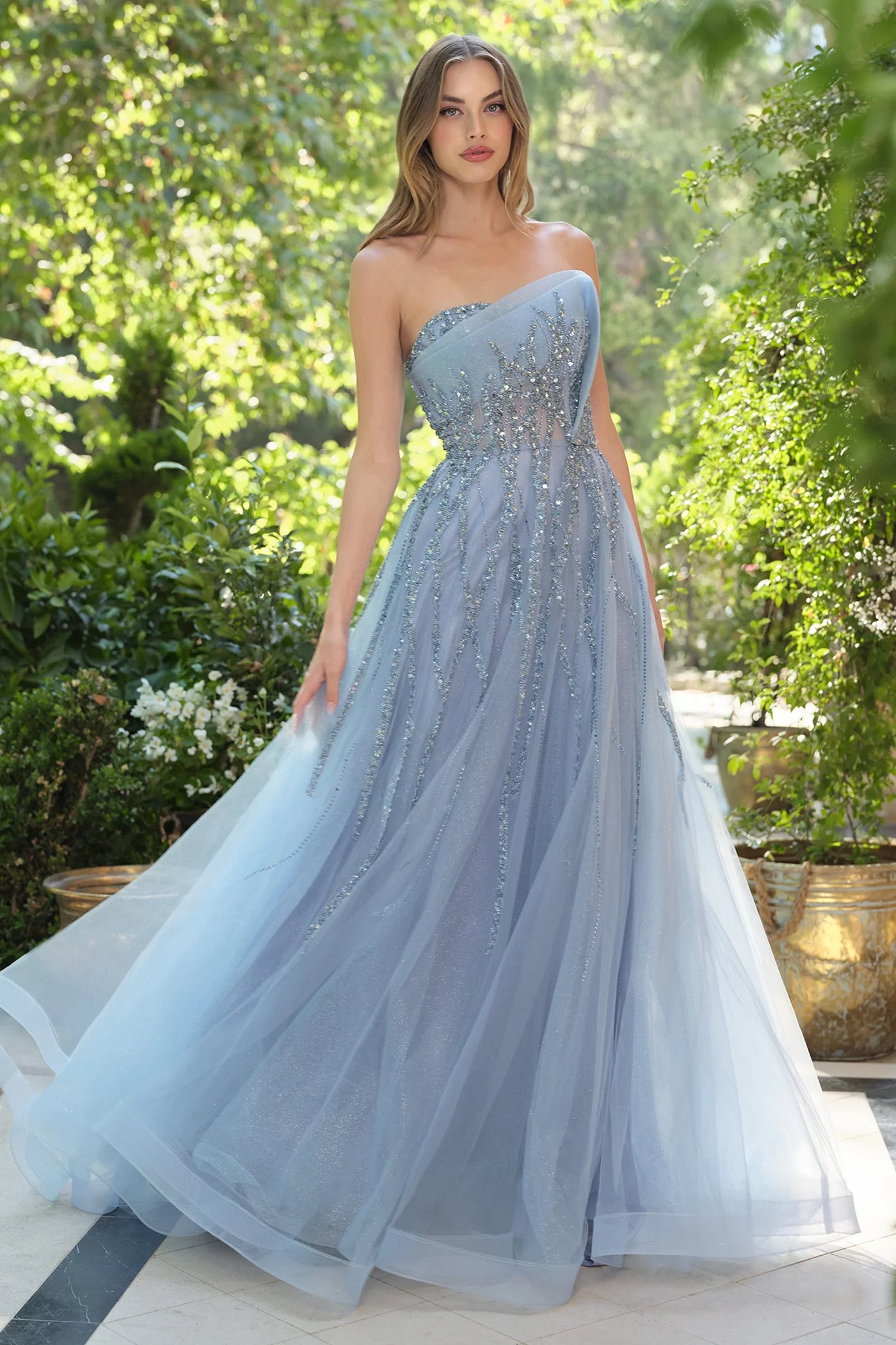 A1491 - Strapless A-Line Tulle Gown - Andrea & Leo
