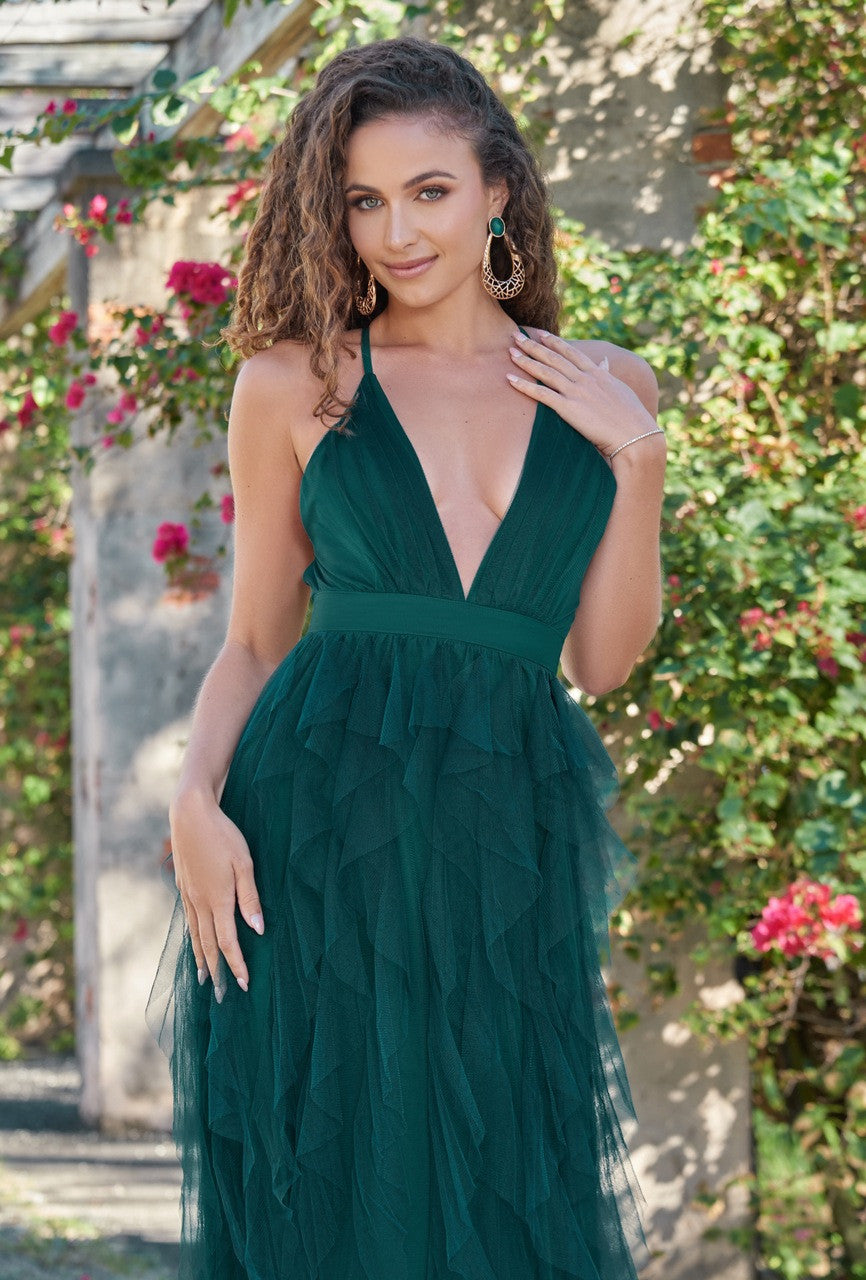 Shop the Elegant Alances Maxi Dress in Emerald Lady Black Tie