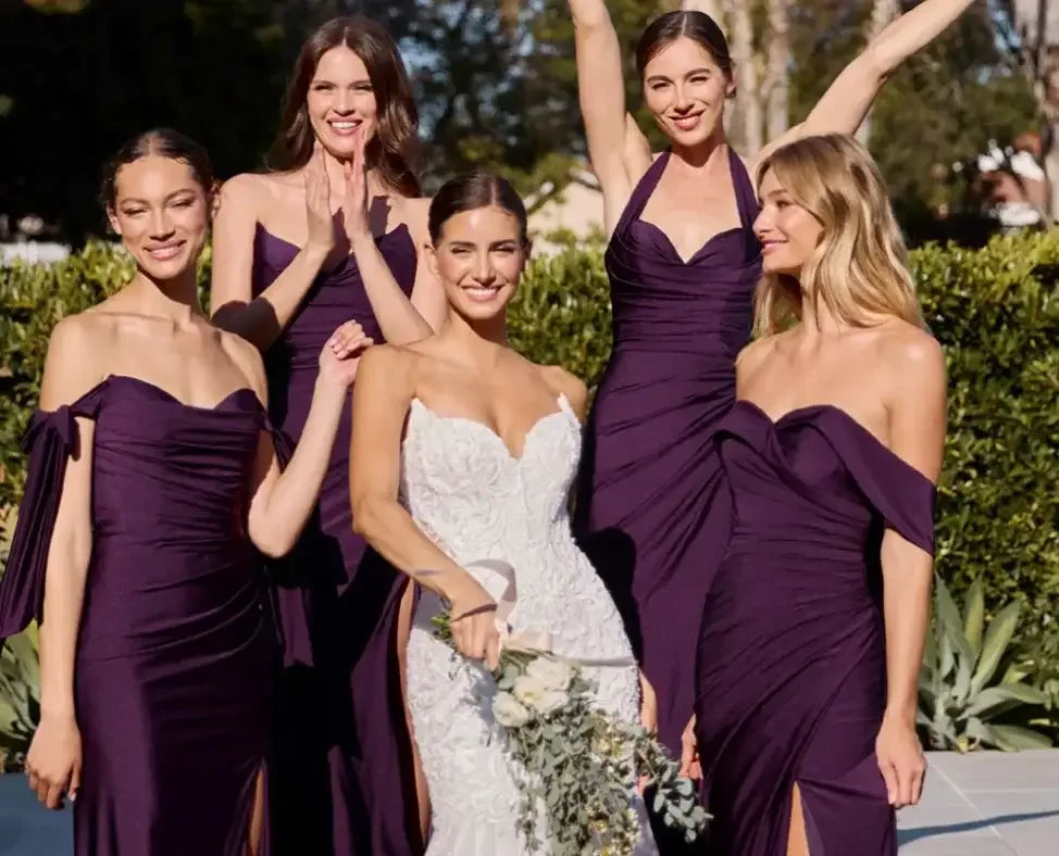 AVA POINTED V-NECKLINE GOWN - EGGPLANT - STRAPLESS STRETCH SPANDEX SATIN FITTED GOWN