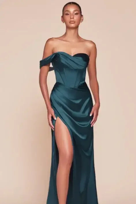 Audra Gown - French Navy - ONE SHOULDER LUXE SATIN CORSET GOWN