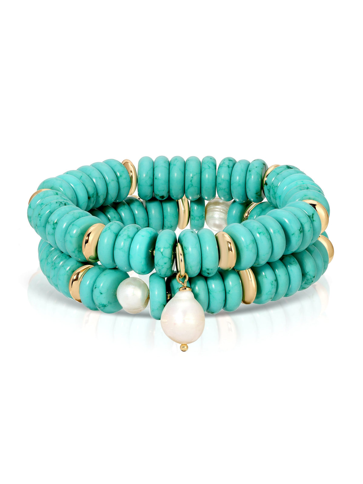 Amalfi Stretch Bracelet Set in Turquoise with 18k Gold Plating, product view | Lady Black Tie