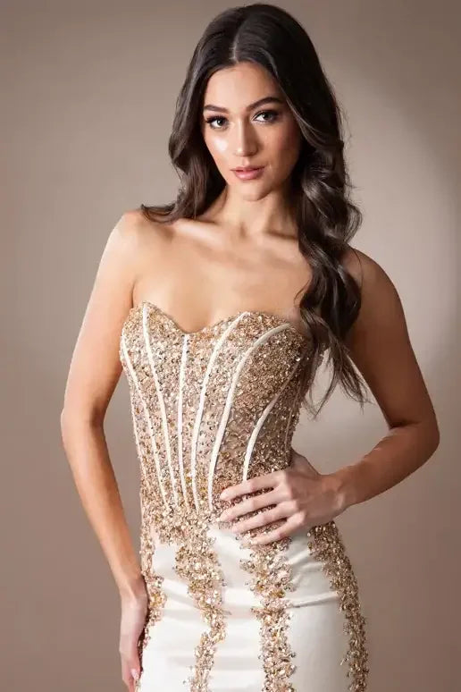 Blakely Gown - Strapless Embellished Corset Tulle Dress