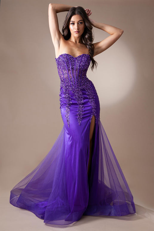 Blakely Gown - Strapless Embellished Corset Tulle Dress