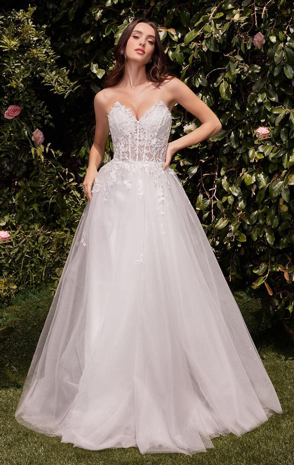 Strapless Glitter Tulle A-Line Bridal Gown Lady Black Tie