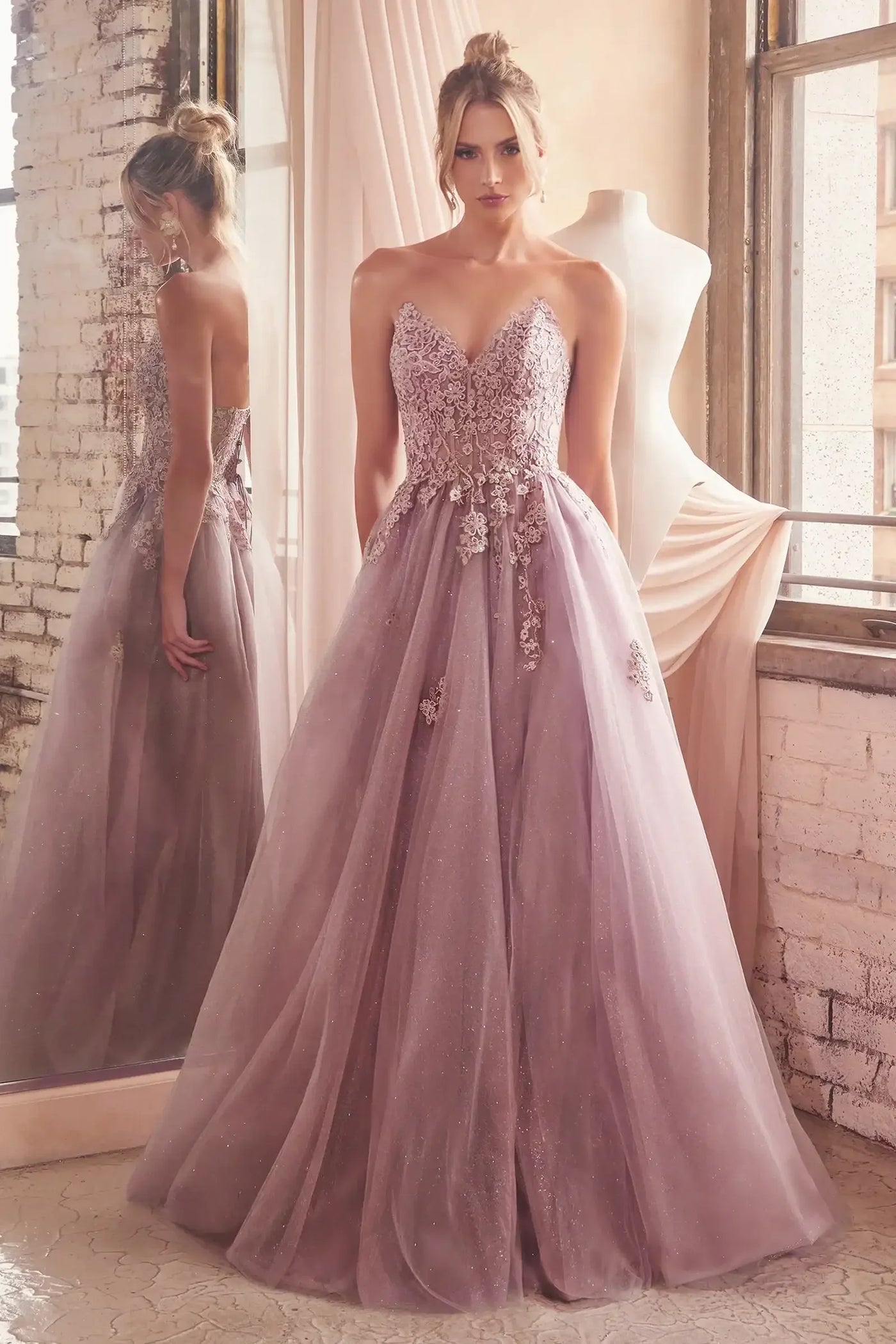 ELLEN GOWN - STRAPLESS A-LINE LACE & TULLE DRESS